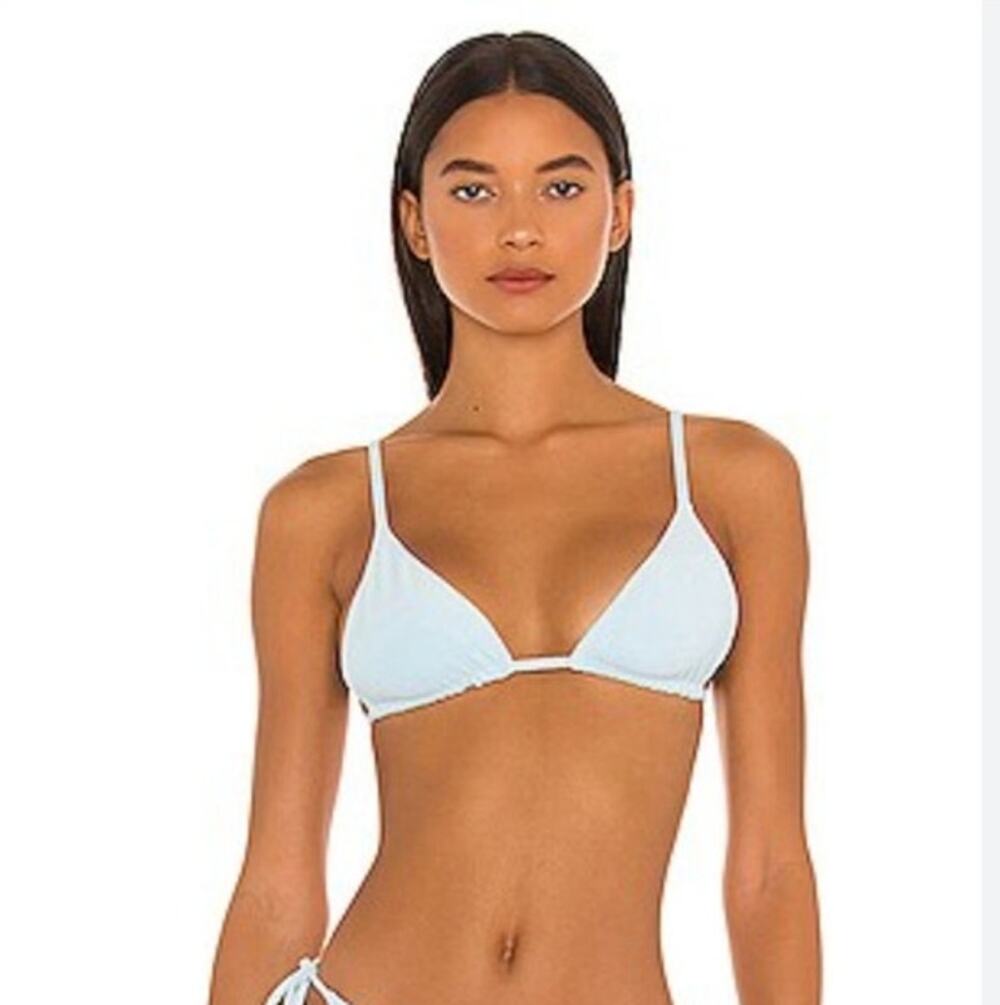 L*Space Brittany Triangle Bikini Top in Sky Blue Terry Size Small NWT